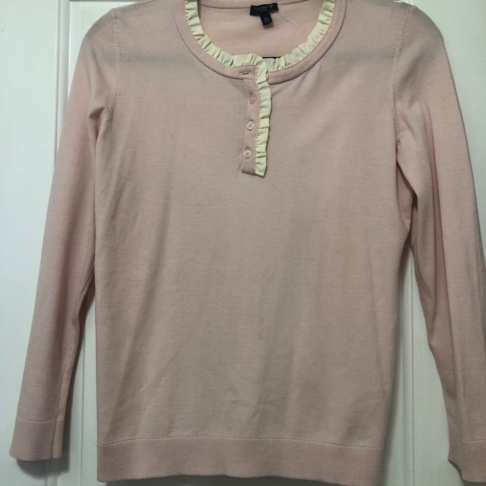 Talbots Pale Pink Ruffle-Trim Long Sleeve Knit Top size M - Picture 7 of 7